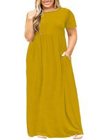 Nemidor Women Short Sleeve Loose Plain Casual Plus Size Long Maxi Dress with Pockets (Yellow, 16W)