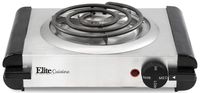 Elite Cuisine ESB-301SS Electric Single Buffer Burner With Adjustable Temperature Knob Non-Skid Rubber Feet, 1000W, Stainless Steel