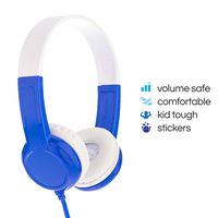 BuddyPhones Discover | Kids Headphones | Non-Foldable, Durable, Comfortable | Kids Safe Volume Limiting | Built in Audio Splitter | Blue