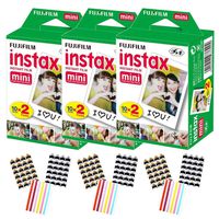 FujiFilm Instax Mini Instant Camera Film: White (3 Packs: 60 Film Sheets) + Bundle with 9 Sheets of Self-Adhesive Photo Corners | Compatible with Mini 9, Mini 8, Mini 25, Mini 90, Fuji SP-1, SP-2