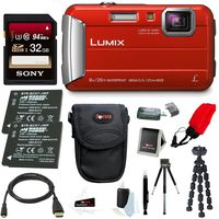 Panasonic DMC-TS30R LUMIX Tough Camera (Red) +32GB U3 SDHC + 2 Extra Batteries