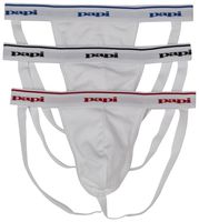 Papi Men's 3-Pack Premium Performance Cotton Jock Strap, White, Large