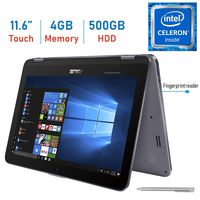 Asus Premium VivoBook 11.6-inch Touchscreen HD 2-in-1 Robust 360° Hinge Laptop PC, Intel Celeron N3350 up to 2.4GHz, 4GB RAM, 500GB HDD, Fingerprint Reader, Stylus Pen Included, Windows 10