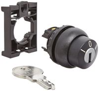 Eaton M22-WS3 Key Lock Selector Switch, 3 Positions, Keylock Actuator Style, Off-On Action, Silver Bezel Color, 45 Degree Turning Radius
