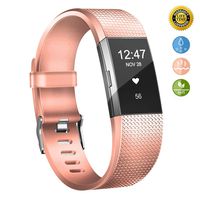 JOMOQ Replacement Bands Compatible for Fitbit Charge 2, Adjustable Breathable Sport Wristbands Silicone Accessories Women Men (Large, Rose Gold)