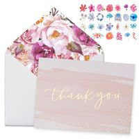 Thank You Cards-48 Bulk Blank Gold Foil&Watercolor Bulk Box Set with Elegant Floral Envelopes &Stickers for Wedding, Baby Shower, Bridal Shower, Business, Anniversary, Funeral -4" x 6"