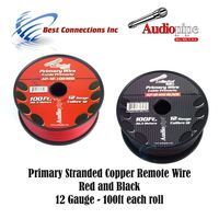 12 GAUGE WIRE RED & BLACK POWER GROUND 100 FT EACH PRIMARY STRANDED COPPER CLAD