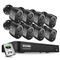 ZOSI 5MP 8 Channel Security Camera System for Home, H.265+ CCTV DVR with Hard Drive 2TB and 8 x 5MP Surveillance Bullet Camera Outdoor Indoor with PIR Motion Sensor,Remote Access