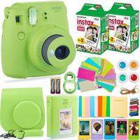 Fujifilm Instax Mini 9 Instant Camera + Fuji Instax Film (40 Sheets) + Batteries + Accessories Bundle - Carrying Case, Color Filters, Photo Album, Stickers, Selfie Lens + More (Lime Green)