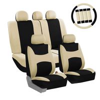 FH Group FB030BEIGEBLACK115-COMBO Seat Cover Combo Set with Steering Wheel Cover and Seat Belt Pad (Airbag Compatible and Split Bench Beige/Black)