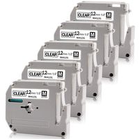 Absonic Compatible for M-131 MK-131 MK131 Clear Tape for Brother P-Touch M Label PT-80 85 100 50 90 45 55 PT-M95 PT-65 PT-70 PT-70BM PT-45M PT-60, 1/2" x 26.2', 12mm x 8m, Black on Clear, 5-Pack