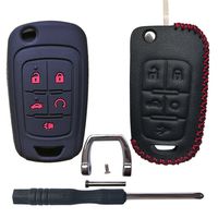 Coolbestda Leather + Rubber Flip Key Fob Cover Case Protector Skin Jacket Keyless Entry for Chevrolet Equinox Camaro Cruze Malibu Sonic Volt Park