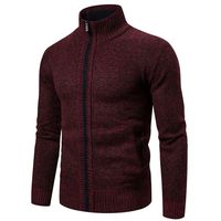 sheart 9 Casual Men's Thick Knitted Zipper Cardigan Sweater Stand Collar Slim Fit Winter Lightweight Zip up Coat Red