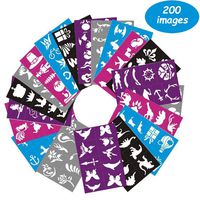 Lystin Face & Body Paint Stencils Kit for Kids (200 Pieces) - Soft, Reusable and Easy to Stick Down - Tattoo Stencils, Glitter Temporary Tattoos for Kids School Carnival Birthdays Halloween Christmas