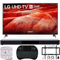 LG 86UM8070PUA 86" 4K HDR Smart LED IPS TV w/AI ThinQ 2019 Model with Home Theater 31" Soundbar, Wireless Backlit Keyboard, Flat Wall Mount Kit & SurgePro 6-Outlet Surge Adapter