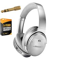 Bose QuietComfort 35 (Series II) Wireless Headphones, Noise Cancelling, with Alexa Voice Control - Silver + 1 Year Extended Warranty + Deco Gear 6.35mm to 3.5mm Adaptor Value Bundle