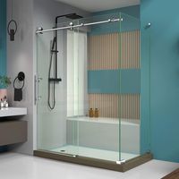 DreamLine Enigma-X 34 1/2 in. D x 60 3/8 in. W x 76 in. H Fully Frameless Sliding Shower Enclosure in Polished Stainless Steel, SHEN-6134600-08