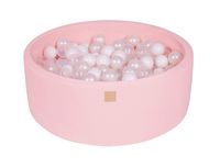 MEOWBABY 35 x 11.5 in /200 Balls Included ∅ 2.75in Foam Ball Pit for Baby Kids Soft Round Ball Pool Children Toddler Playpen Light Pink: White/Transparent/White Pearl
