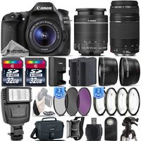 Canon EOS 80D DSLR Camera + Canon 18-55mm IS STM Lens + Canon 75-300mm Lens + Flash + 0.43X Wide Angle Lens + 2.2x Telephoto Lens + 64GB Storage - International Version (No Warranty)