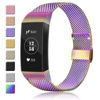 AK Stainless Steel Replacement Bands Compatible for Fitbit Charge 3 / Fitbit Charge 3 SE Bands, Metal Mesh Breathable Sport Wristband Loop with Adjustable Magnet Clasp (04 Colorfu, Small)