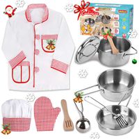 Kids Kitchen Toy - Play Kitchen Accessories&Chef Role Play Costume Set for Toddlers with Stainless Steel Cookware Pots and Pans, Cooking Utensils for Xmas Gifts Girls Boys 3, 4, 5, 6, 7 8+ Year Old
