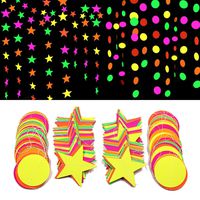 Neon Paper Garland Hanging Decorations for Birthday Party Wedding Decorations, Black Light Reactive UV Glow Party (6 Pack, Star/Circle Dots)