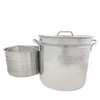 Bayou Classic 1124 1124-24-qt Stainless Stockpot with Basket, 24 quarts, Silver