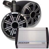 KICKER Marine Black Wake Tower System w/Silver 6.5 Speakers, 40KXM400.4 400 Watt Amplifier