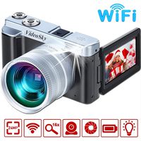 Vlogging Camera Digital Cameras, VideoSky FHD 1080P 24MP 16X Digital Zoom Video Cameras for YouTube WiFi Camcorder Recorder with Flip Screen, Wide Angle Lens, IPS Flip Screen,Flash Light (Silver)