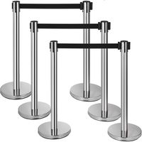 Mophorn 6 Pcs Stainless Steel Stanchions Posts Black Retractable Belt Rope Barriers 36In Crowd Control Barriers Silver Queue Pole for Party Supplies
