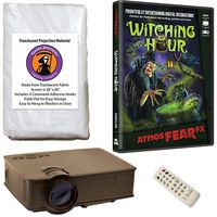 Kringle Bros AtmosFearFx Witching Hour Halloween DVD Projector Kit with 1900 Lumen LED Video Projector, Reaper Brothers High Resolution Window Rear Projection Screen and AtmosFearFX Witching Hour DVD