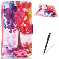 MAGQI iPod Touch 5/6 Flip Case,Colorful Vintage Series Premium Ultra Slim PU Leather Wallet Card Slots Wristlet Protective Cover for iPod Touch 5/6 - Balloon Tree