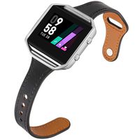 Aiseve Slim Leather Bands Compatible for Fitbit Blaze, Thin Tapered Wristband Rose Gold Metal Frame Clasp for Fitbit Blaze Small Large Women Men (Small, Black/Silver)