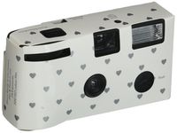 Single Use Camera - Silver Hearts Design - White