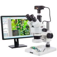 AmScope 3.5X-90X Surface Inspection 144-LED Zoom Stereo Microscope + 18MP USB3.0 Digital Camera
