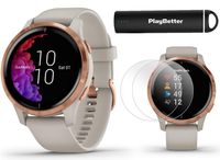 Garmin Venu GPS Smartwatch (Light Sand/Rose Gold) Power Bundle | 2019 Model | +HD Screen Protectors (x4) & PlayBetter Portable Charger | AMOLED Display, Spotify