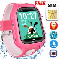 Kids Smart Watch Phone with GPS Tracker Free SIM Card 1.5'' Touch Screen IP68 Waterproof Two-Way Call SOS Voice Chat Camera Smartwatches for 4-12 Girls Boys Birthday Gift Compatible Android iOS (Pink)