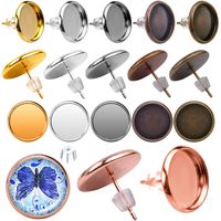 Earring Cabochon Settings, 60pcs Stainless Steel Blank Stud Earring Bezel Post Cup fit for 12mm Cabochon with 60pcs Clear Earring Backs for Jewelry Making - 6 Colors