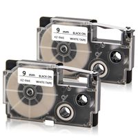 Absonic XR-9WE XR-9WE2S Labeling Tape Cartridge Compatible for KL60 KL100 KL120 KL750 KL780 KL820 KL7000 KL-7200 KL-8100 KL-8200 KL-P1000 EZ-Label Printer, 3/8" x 26', 9mm x 8m, Black on White, 2-Pack