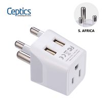 South Africa, Botswana Travel Adapter Plug by Ceptics With Dual USB + USA Input - Type M - Ultra Compact - Safe Grounded Perfect for Cell Phones, Laptops, Camera Chargers and More (CTU-10L)