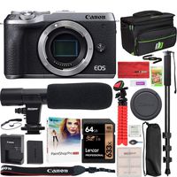 Canon EOS M6 Mark II 2 Mirrorless Digital Camera Body Only Silver 3612C001 Bundle with Deco Gear Gadget Bag Case + Condenser Microphone + Monopod + 64GB Memory Card + Software & Accessories
