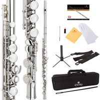 Cecilio High Grade Student C Flute Package in Silver Nickel Plated with Stand, Pocketbook, Case, Screwdriver, Joint Grease, Cleaning Cloth and Rod