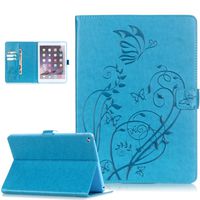 iPad Air 2 Case,iPad 6 Case,ikasus Embossing Flower Vines Butterfly Premium PU Leather Flip Wallet Pouch Stand Credit Card ID Holders Case Cover for 2014 Apple iPad Air 2 / iPad 6 Generation,Blue