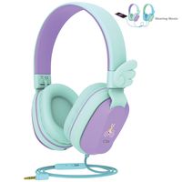 Kids Headphones, Riwbox CS6 Lightweight Foldable Stereo Headphones Over Ear Corded Headset Sharing Function with Mic and Volume Control Compatible for iPad/iPhone/PC/Kindle/Tablet (Purple&Green)
