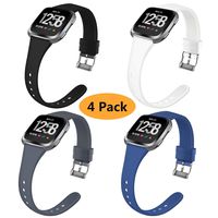 Coperr 4 Packs Bands Compatible with Fitbit Versa/Fitbit Versa 2/Fitbit Versa Lite for Women Men, Narrow Slim Soft Silicone Replacement Wristband for Fitbit Versa Smart Watch with Buckle Design
