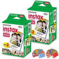 FujiFilm Instax Mini Instant Film 2 Pack (2 x 20) Total of 40 Sheets + 60 Assorted Colorful Mini Photo Stickers - Compatible with FujiFilm Instax Mini 9, Mini 8, Mini 25, Mini 90, Fuji SP-1, SP-2