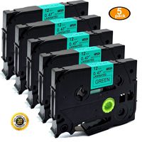 5PK Great Quality Compatible for Brother P-Touch Laminated Tze Tz Label Tape Cartridge 12mmx8m (TZe-731 Black on Green)