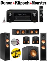 Denon-AVRX2200W + 2 Klipsch-RP260FBK + Klipsch-RP440CBK + 2 Klipsch-RP250SBK + Klipsch-R10SW + Monster Cable-PLATXPMS50 Bundle