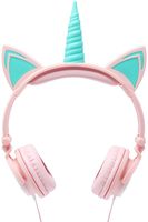Gabba Goods Premium LED Light Up in The Dark Unicorn Over The Ear Comfort Padded Stereo Headphones with AUX Cable | Earphone Gift- Pink
