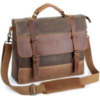 Mens Laptop Messenger Bags 14 inch, Tocode Water Resistant Leather Canvas Briefcase, Durable Satchel Shoulder Bags Large Computer Bags Office Tablet Bag for School, Work, Brown